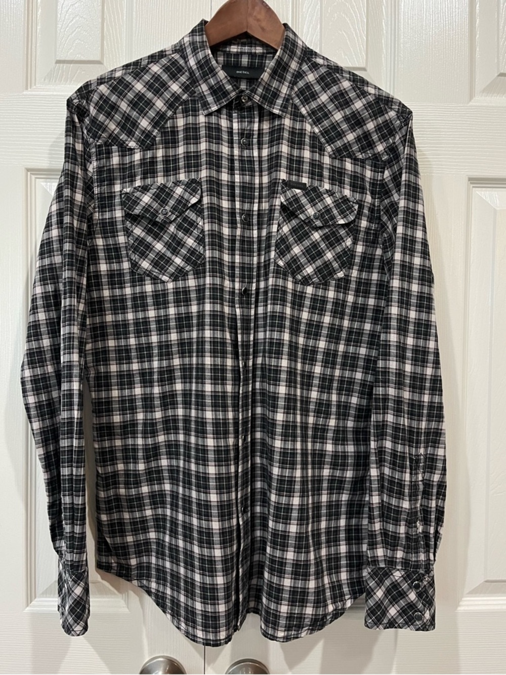 Diesel Black Plaid Pearl Snap Button Front Shirt Mens M